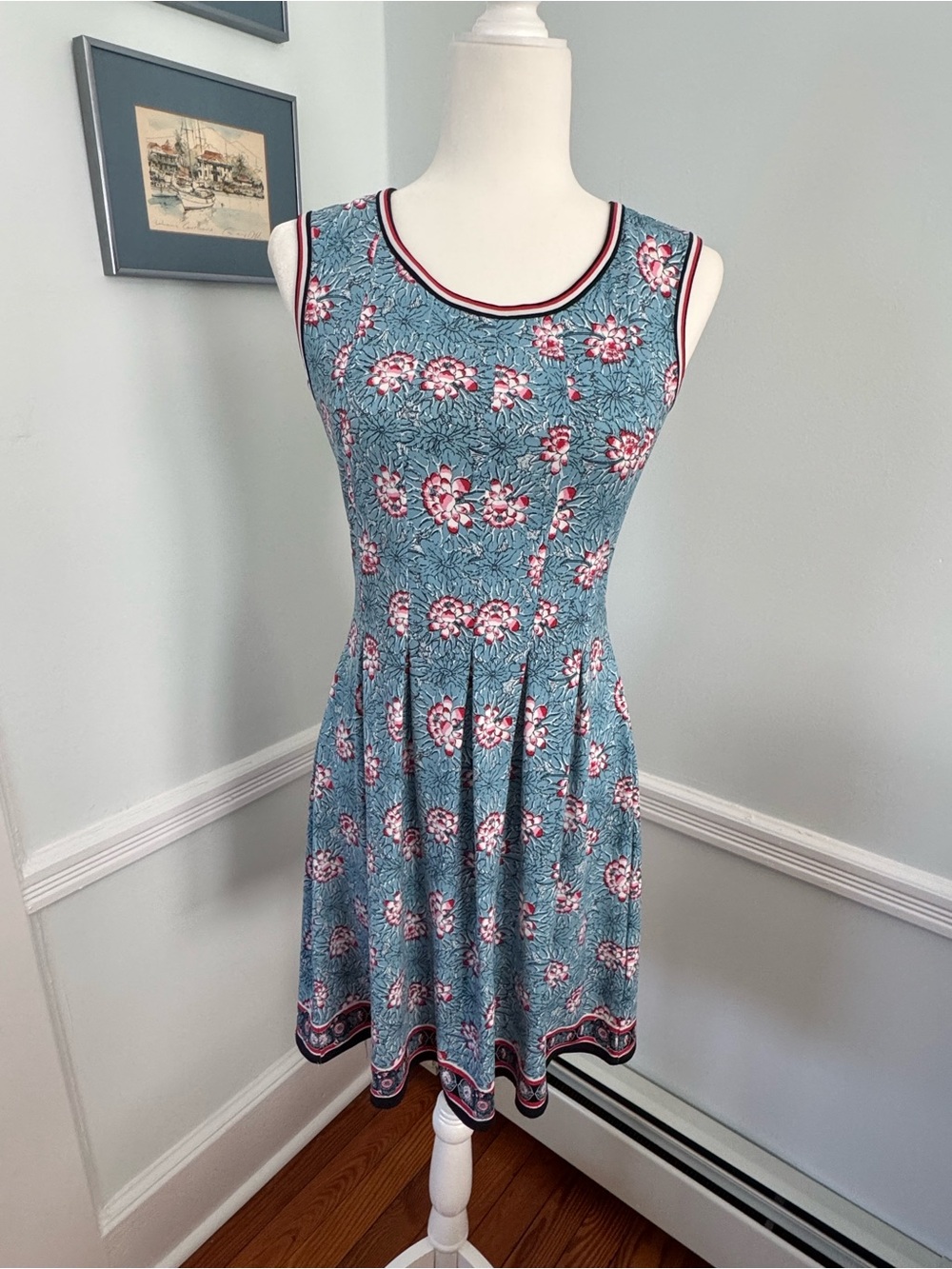 Max Studio Teal Floral Sleeveless Dress with Pink Accents